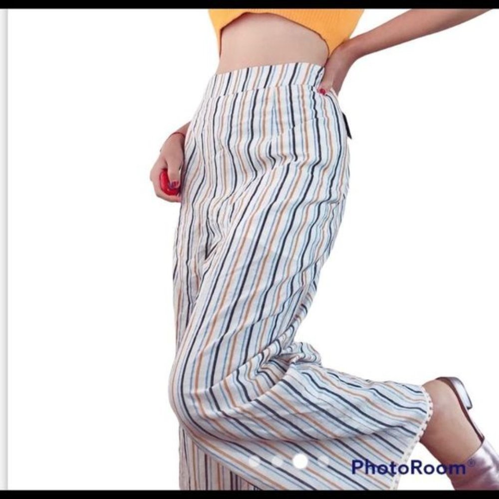 Anthropologie Paper Crane Striped Side Zip Palazzo Lagenlook Pants P3229